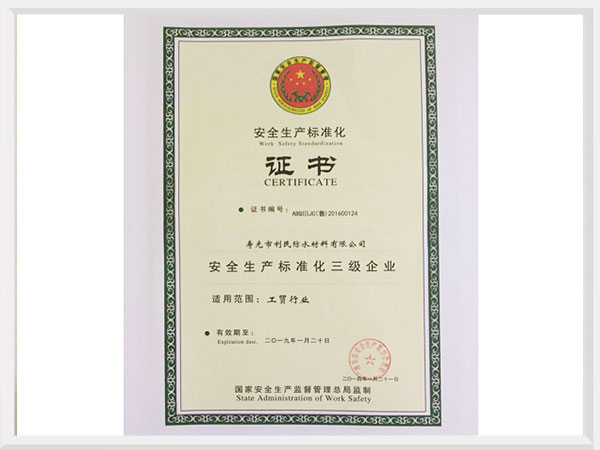 安全生產標準化證書
